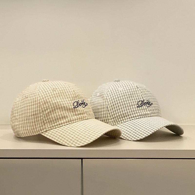 Letter Embroidered Gingham Cap