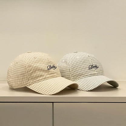 Letter Embroidered Gingham Cap