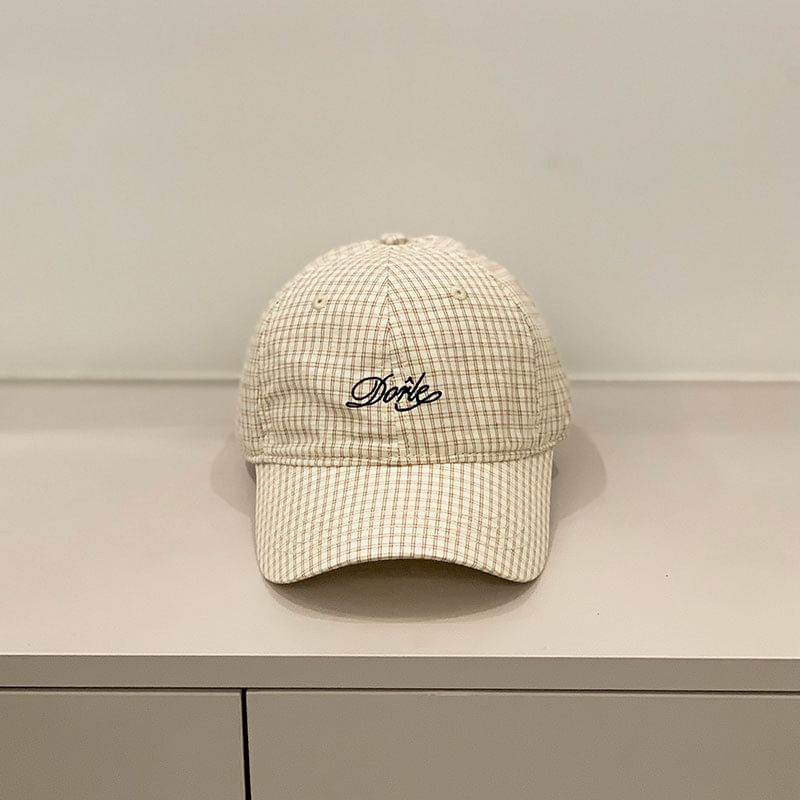 Letter Embroidered Gingham Cap