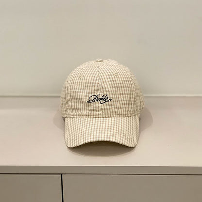Letter Embroidered Gingham Cap