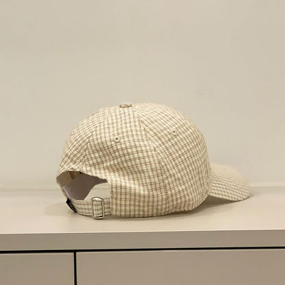 Letter Embroidered Gingham Cap