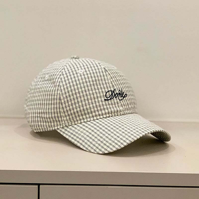 Letter Embroidered Gingham Cap