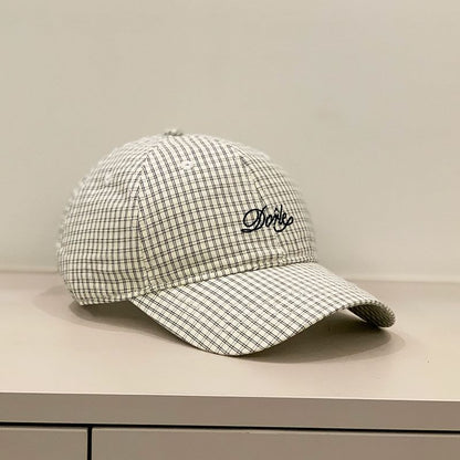 Letter Embroidered Gingham Cap