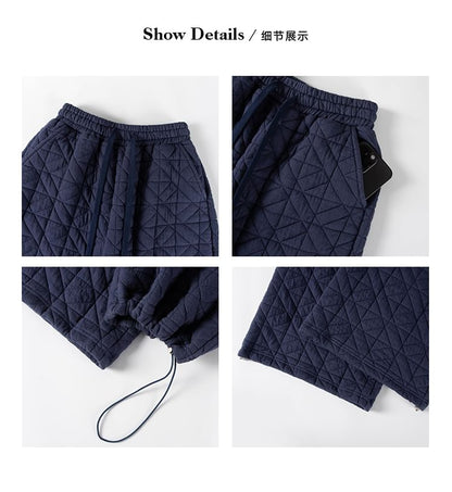 Drawstring Waist Plain Quilted Wide Leg Cargo Pants (Various Designs)
