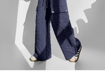 Drawstring Waist Plain Quilted Wide Leg Cargo Pants (Various Designs)