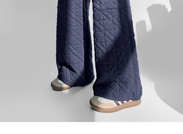 Drawstring Waist Plain Quilted Wide Leg Cargo Pants (Various Designs)
