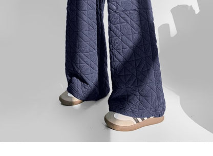 Drawstring Waist Plain Quilted Wide Leg Cargo Pants (Various Designs)