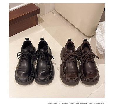 Leather Shoes Lace-Up Plain Platform Faux