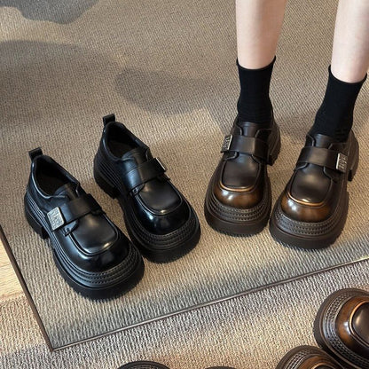 Platform Strap Shoes Faux Adhesive Leather Metal Accent