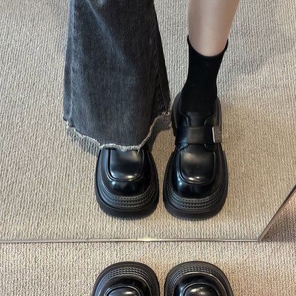 Platform Strap Shoes Faux Adhesive Leather Metal Accent