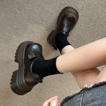 Platform Strap Shoes Faux Adhesive Leather Metal Accent
