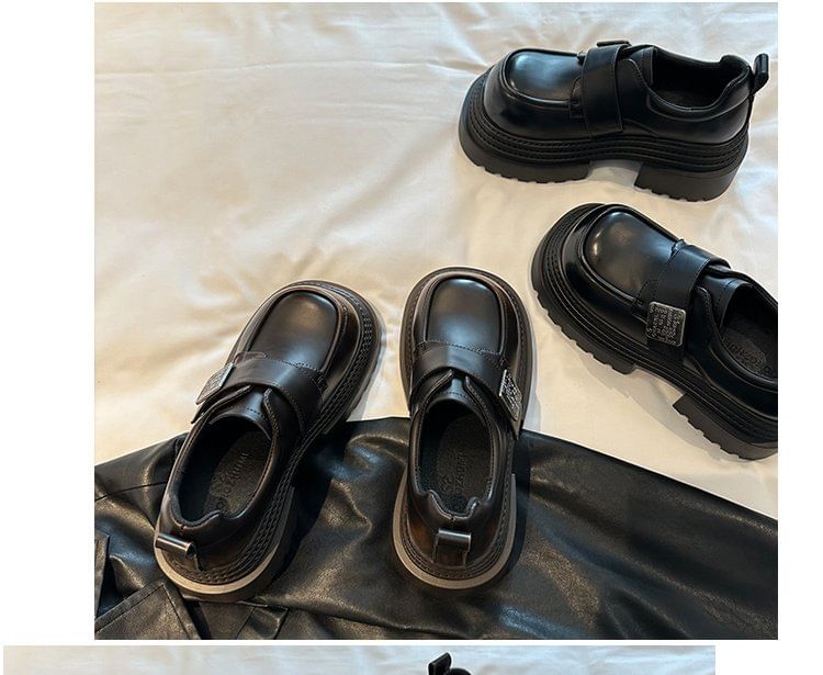 Platform Strap Shoes Faux Adhesive Leather Metal Accent