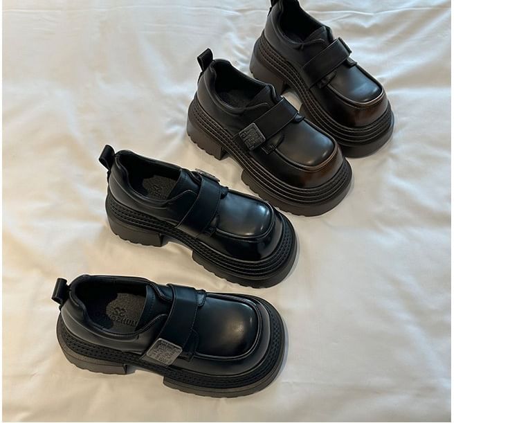 Platform Strap Shoes Faux Adhesive Leather Metal Accent