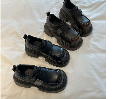 Platform Strap Shoes Faux Adhesive Leather Metal Accent