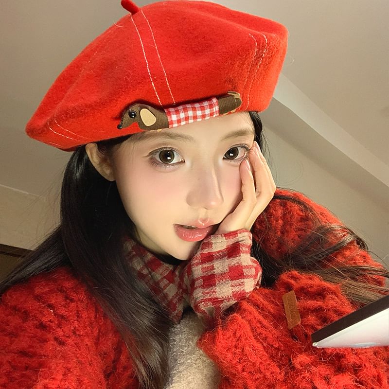 Stitched Contrast Dog Beret