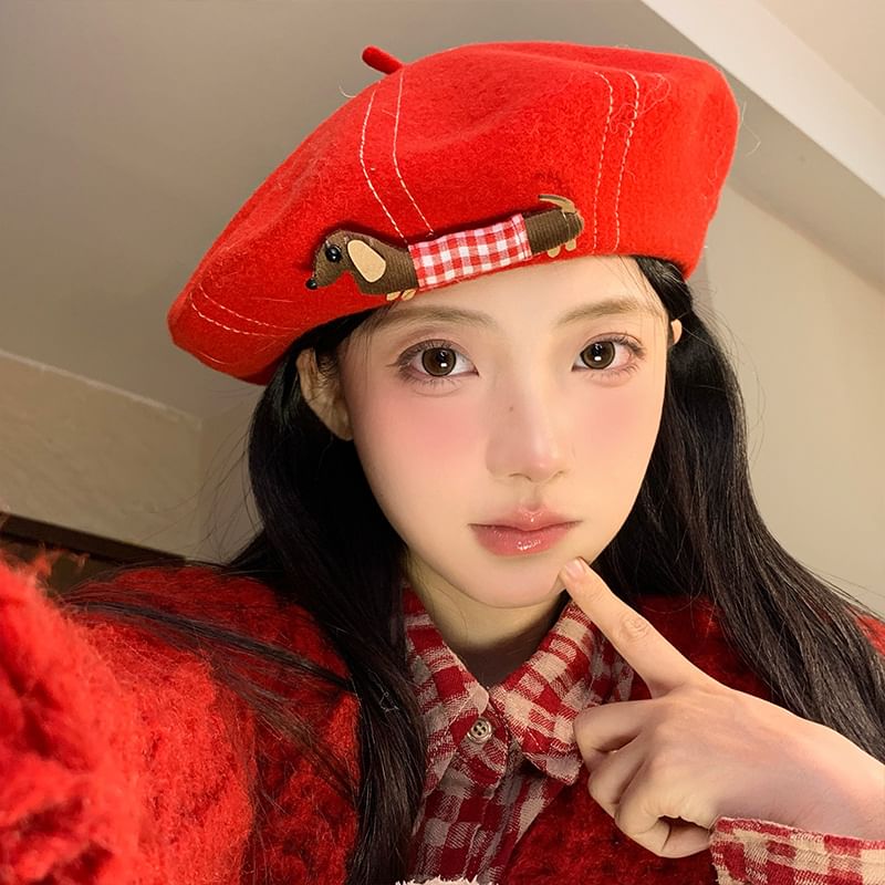 Stitched Contrast Dog Beret
