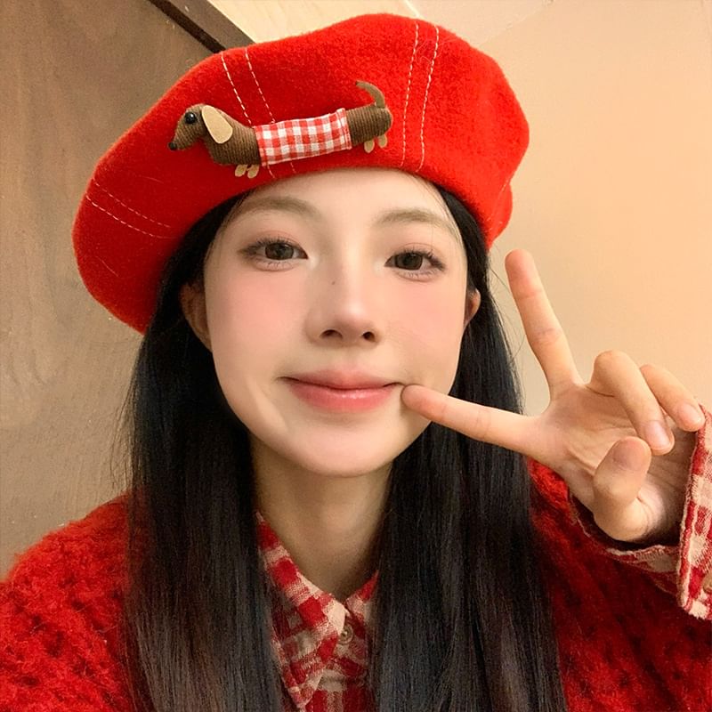 Stitched Contrast Dog Beret