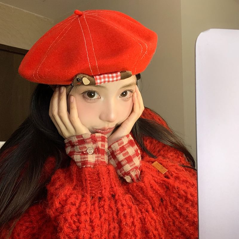 Stitched Contrast Dog Beret