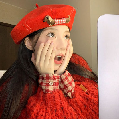 Stitched Contrast Dog Beret