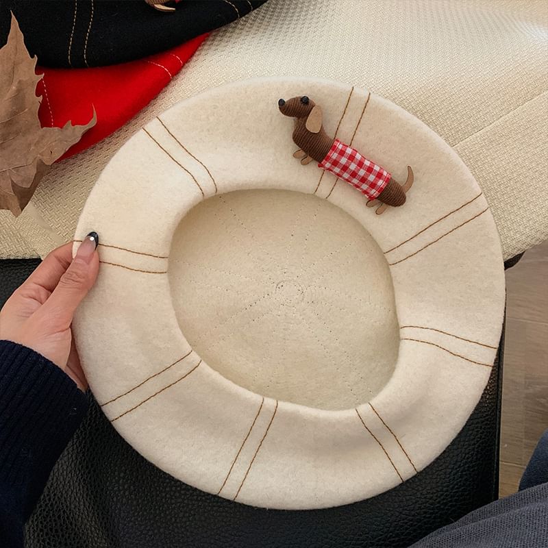 Stitched Contrast Dog Beret