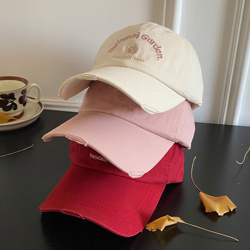 Baseball Lettering Embroidered Distressed Cap