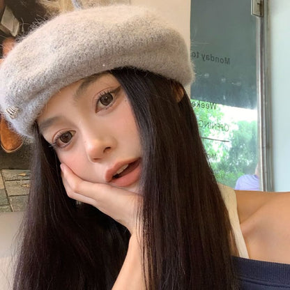 Rhinestone Accent Knit Beret