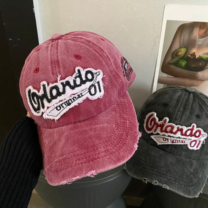 Embroidered Cap Distressed Baseball Lettering