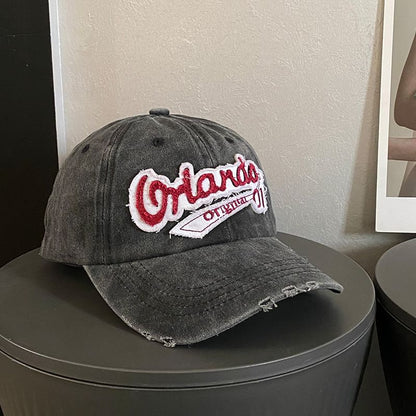 Embroidered Cap Distressed Baseball Lettering