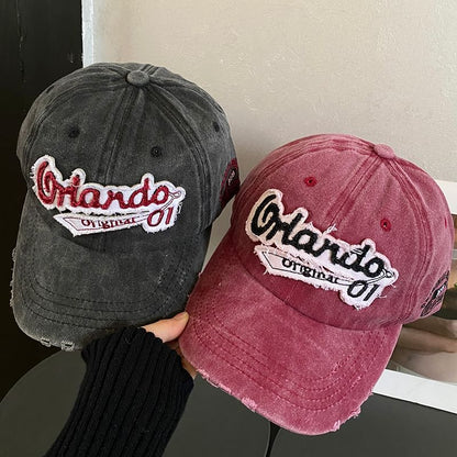 Embroidered Cap Distressed Baseball Lettering