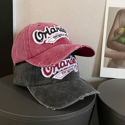 Embroidered Cap Distressed Baseball Lettering