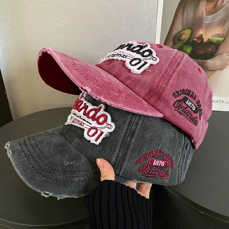 Embroidered Cap Distressed Baseball Lettering