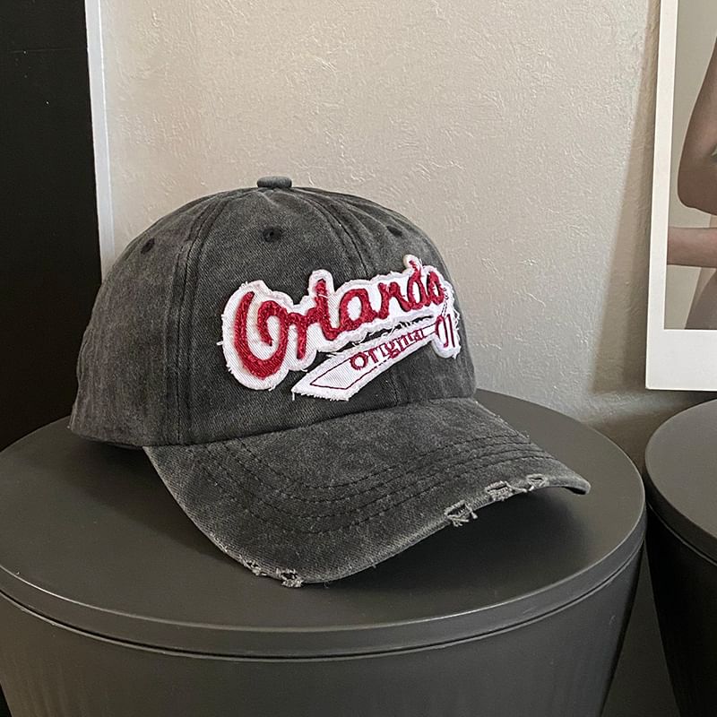Embroidered Cap Distressed Baseball Lettering