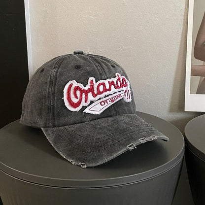 Embroidered Cap Distressed Baseball Lettering