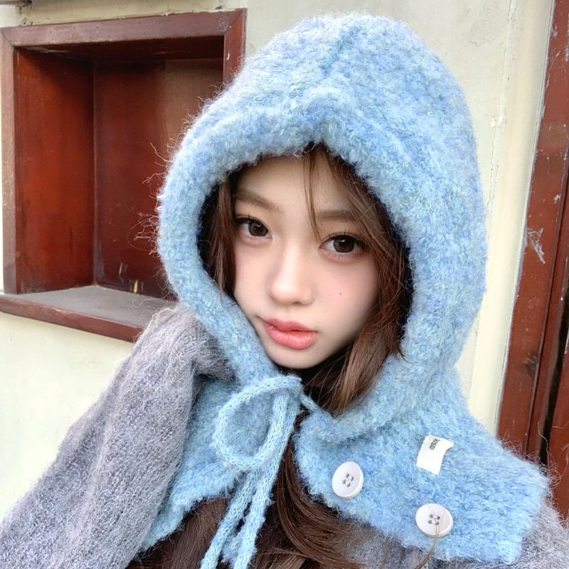 Plain Buttoned Knit Balaclava