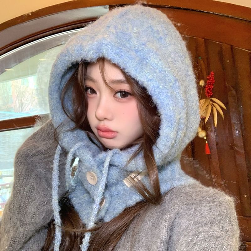 Plain Buttoned Knit Balaclava