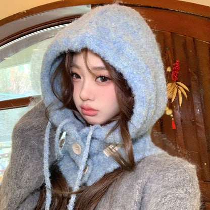 Plain Buttoned Knit Balaclava