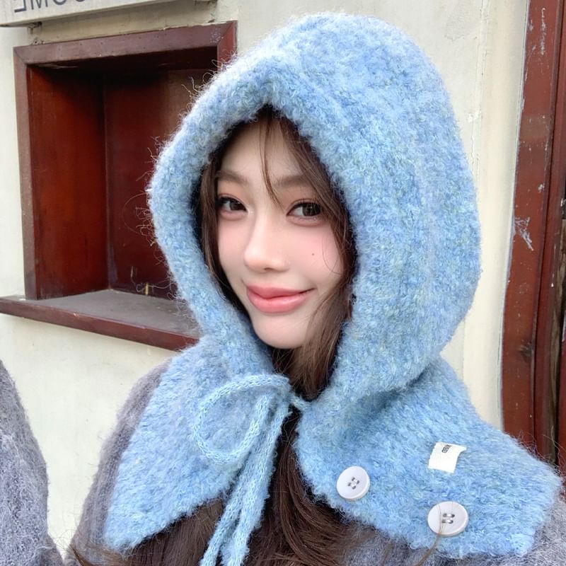 Plain Buttoned Knit Balaclava