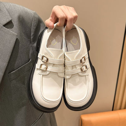 Faux Leather Buckled Platform Loafers