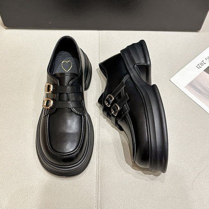 Faux Leather Buckled Platform Loafers
