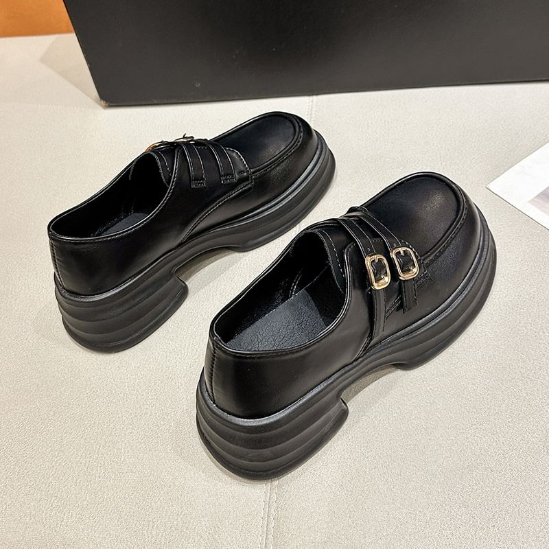Faux Leather Buckled Platform Loafers