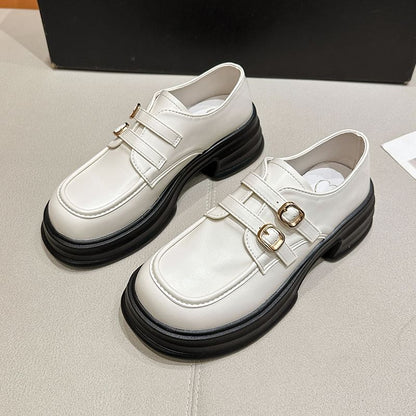 Faux Leather Buckled Platform Loafers