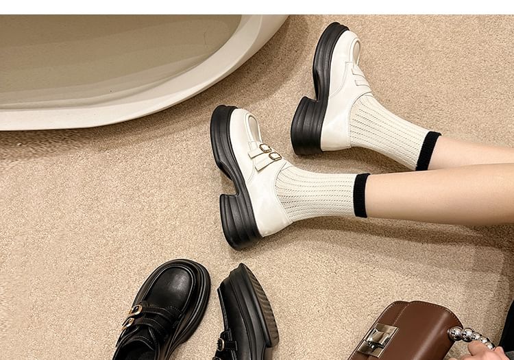 Faux Leather Buckled Platform Loafers