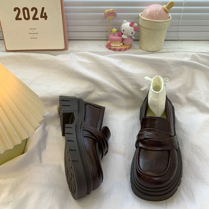 Platform Plain Faux Leather Loafers