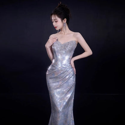 Ruched Evening Gown Strapless Sequin Mermaid