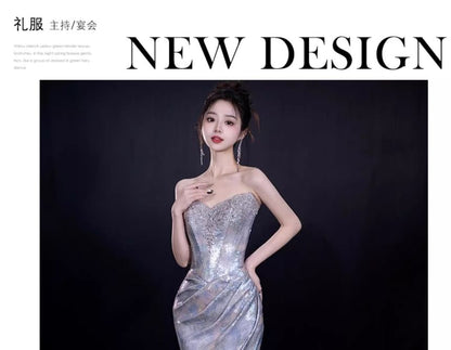 Ruched Evening Gown Strapless Sequin Mermaid