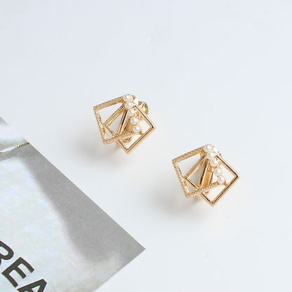 Faux Pearl Square Stud Earring