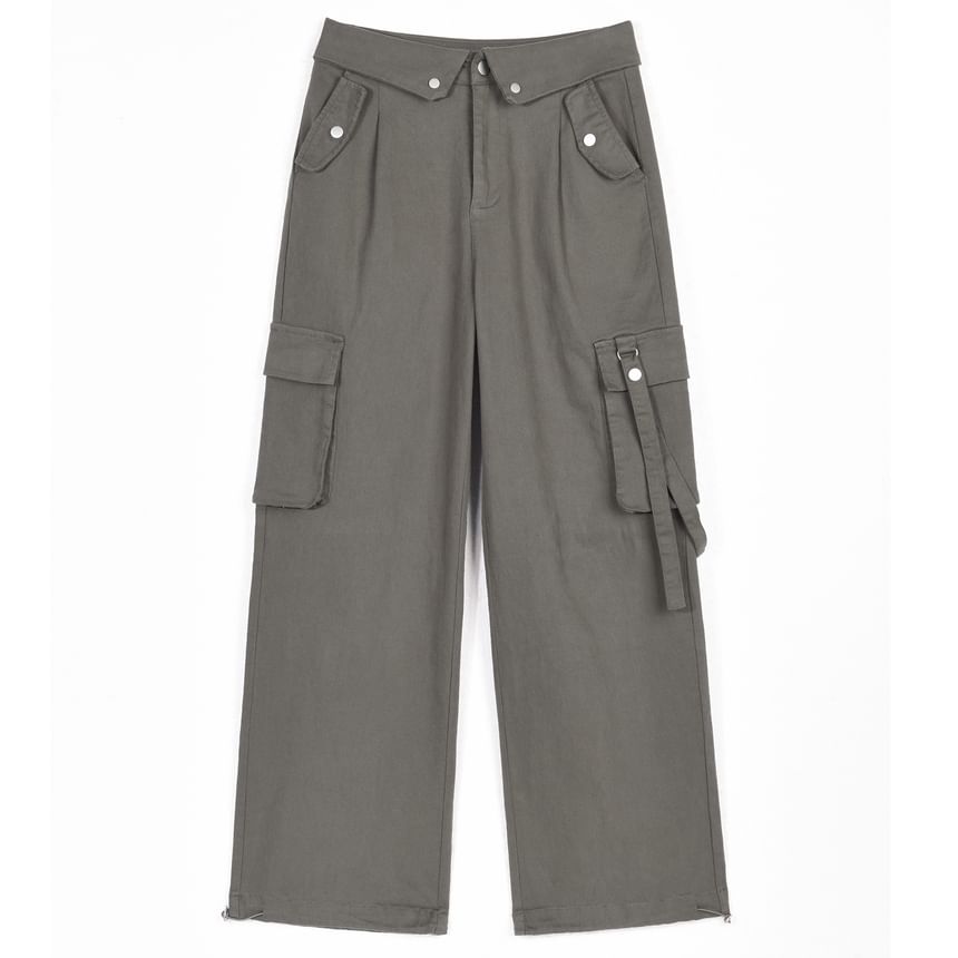 High Rise Plain Wide Leg Cargo Pants