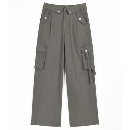 High Rise Plain Wide Leg Cargo Pants