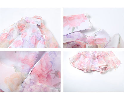 Halter Neck Floral Ruffle Mini Cocktail Party Dress
