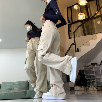 Mid Waist Plain Baggy Cargo Pants